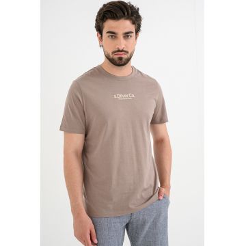 Tricou de bumbac cu imprimeu logo - Maro taupe deschis