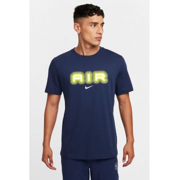 Tricou de bumbac cu imprimeu logo - Verde neon/Bleumarin