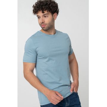 Tricou din bumbac cu decolteu la baza gatului - Albastru prafuit
