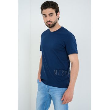 Tricou din bumbac cu decolteu la baza gatului Austin - Gri inchis/Bleumarin