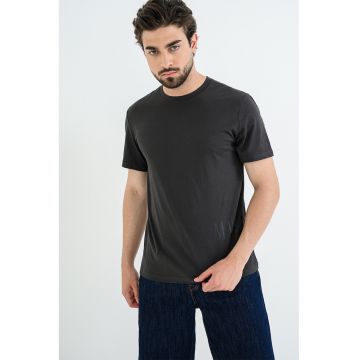 Tricou din bumbac cu decolteu la baza gatului Austin - Gri inchis