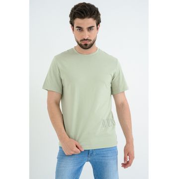 Tricou din bumbac cu decolteu la baza gatului Austin - Maro taupe/Verde masliniu pal
