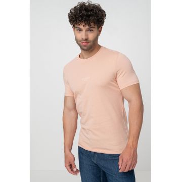 Tricou din bumbac cu decolteu la baza gatului - Roz somon