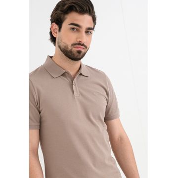 Tricou polo de bumbac cu model uni - Maro taupe deschis