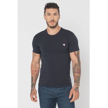 Tricou slim-fit cu decolteu la baza gatului - Albastru ultramarin