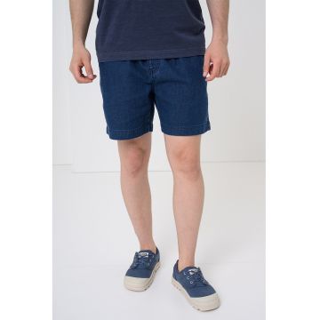 Bermude din denim cu snur - Bleumarin