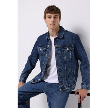 Jacheta din denim cu nasturi - Albastru inchis
