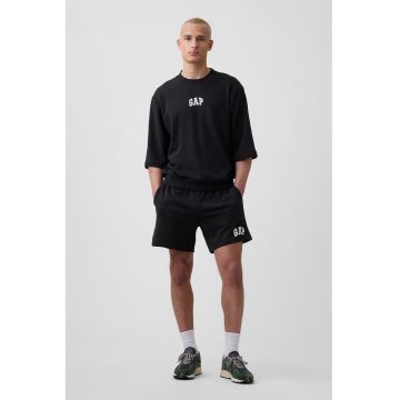 Pantaloni scurti cu logo si snur - Negru