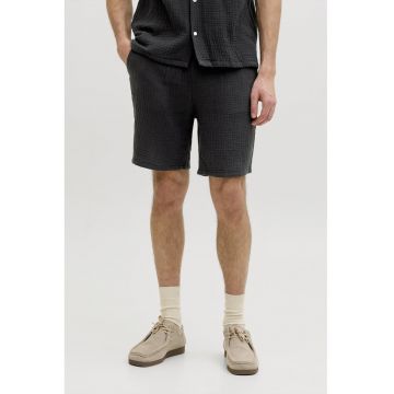 Pantaloni scurti din bumbac cu model uni - Negru