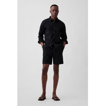 Pantaloni scurti din in si bumbac - Negru
