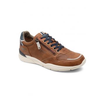 Pantofi barbati -  piele ecologica - maro - cu sireturi si fermoar