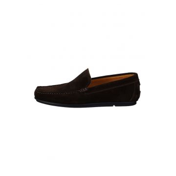 Pantofi loafer din piele intoarsa cu model uni Wilmon - Maro inchis