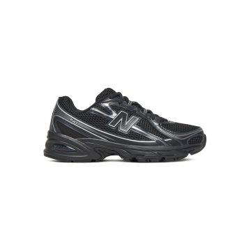 Pantofi sport 740 din piele ecologica cu garnituri din material textil - Negru/Argintiu