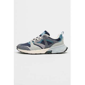 Pantofi sport cu talpa wedge Offrunner Outcity si garnitura perforata - Gri/Albastru indigo