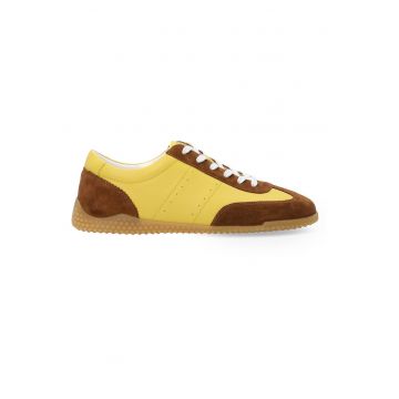 Pantofi sport din piele si piele intoarsa - Maro/Galben
