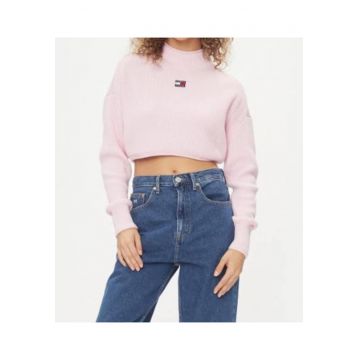 Pulover crop impletit cu logo brodat -