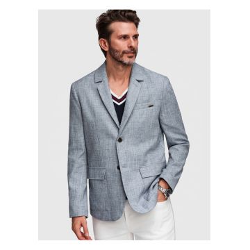 Sacou Barbati Elegant Texturat Regular Fit cu Nasturi Contrastanti - Albastru deschis