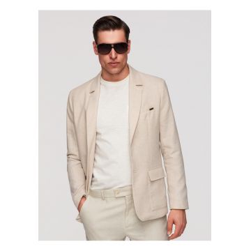 Sacou Barbati Elegant Texturat Regular Fit cu Nasturi Contrastanti - Bej