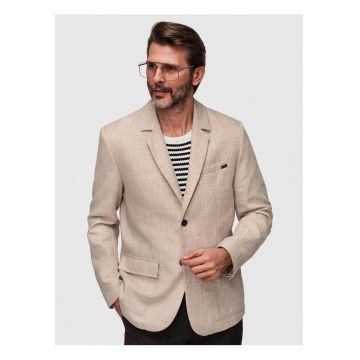 Sacou Barbati Elegant Texturat Regular Fit cu Nasturi Contrastanti - Maro deschis
