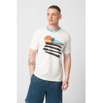 Tricou cu decolteu la baza gatului si imprimeu grafic Just - Rosu/Alb/Negru
