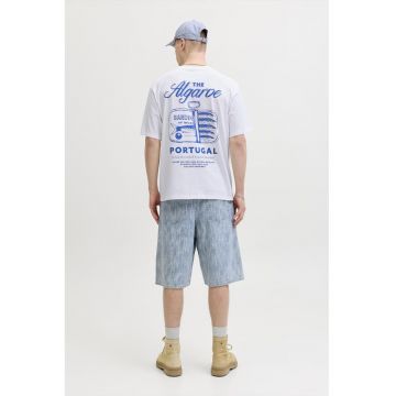 Tricou cu design grafic pe partea din spate - Alb optic/Albastru