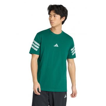 Tricou de bumbac cu decolteu la baza gatului si logo - Alb/Verde inchis