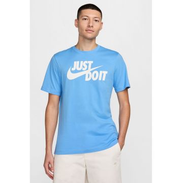 Tricou de bumbac cu imprimeu logo si text Swoosh - Albastru pastel