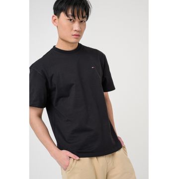 Tricou din bumbac cu decolteu la baza gatului - Negru stins