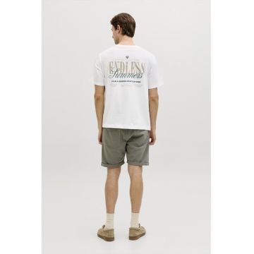 Tricou din bumbac cu decolteu la baza gatului si imprimeu - Alb optic