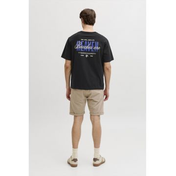 Tricou din bumbac cu decolteu la baza gatului si imprimeu - Negru/Albastru