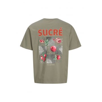 Tricou din bumbac cu imprimeu pe partea din spate - Rosu/Kaki