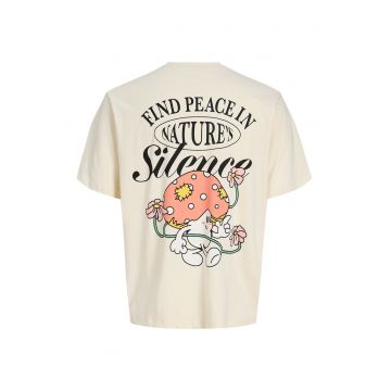 Tricou din bumbac organic cu design grafic pe partea din spate - Crem