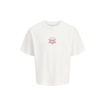 Tricou din bumbac organic cu model text - Alb/Coral