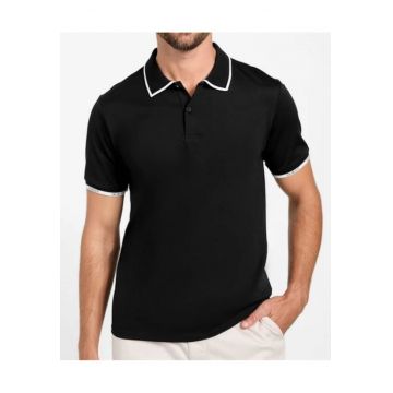Tricou polo slim fit cu detalii contrastante