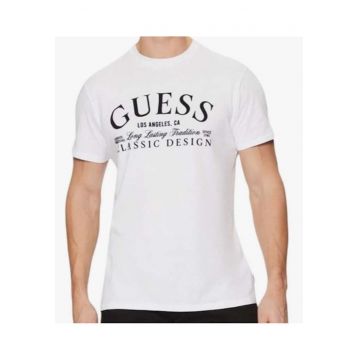 Tricou regular fit cu imprimeu logo si decolteu la baza gatului -