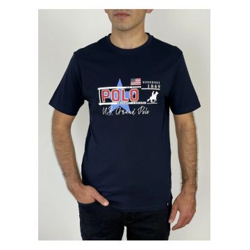 U.S. Grand POLO Tricou barbati cu imprimeu text si logo - Regular fit - Bleumarin inchis -