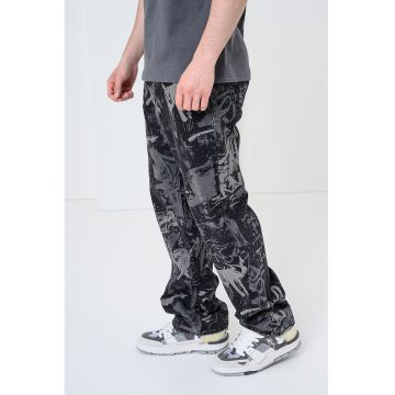 Blugi relaxed-fit cu model abstract - Negru/Gri