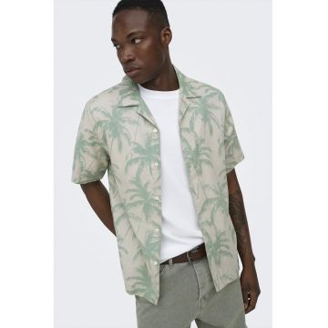 Camasa din amestec de in cu model - Verde pal