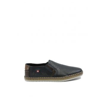 Mocasini barbati  bleumarin din piele naturala cu perforatii - Bleumarin