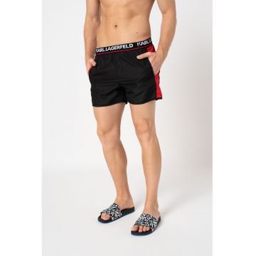Pantaloni scurti de baie cu banda logo in talie - Rosu/Negru