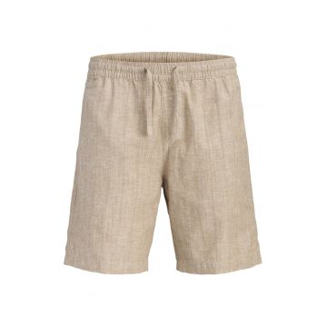 Pantaloni scurti din bumbac si in - Bej inchis