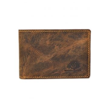 Portofel barbati piele naturala maro antichizat 10 x 7 cm - Vintage -