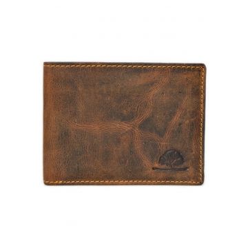 Portofel barbati piele naturala maro antichizat 11 x 8.5 x 1.5 cm - Vintage -