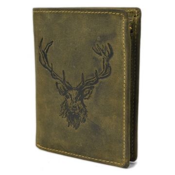 Portofel barbati piele naturala verde 9.5 x 12.5 x 2.5 cm - Vintage Hunting -