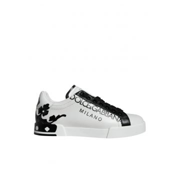 Portofino Crown Heel Logo Sneakers White for men - Alb/Negru