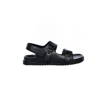 Sandale din piele cu segment cu inchidere velcro - Negru