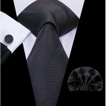 Set cravata neagra + batista + butoni - matase - model 574