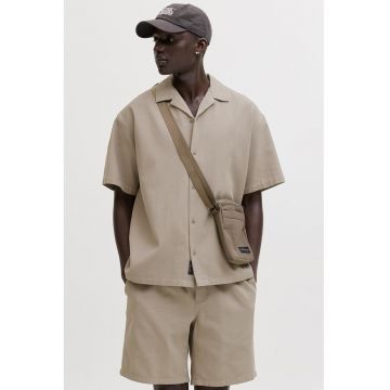 Set de bermude si camasa de bumbac - Kaki deschis