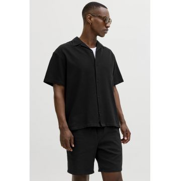 Set de bermude si camasa de bumbac - Negru