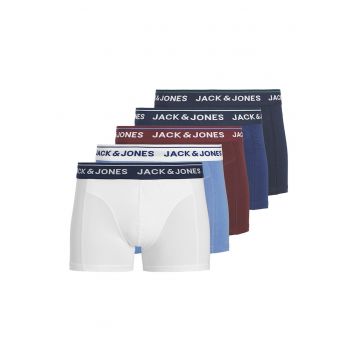 Set de boxeri cu banda logo cu talie - 5 perechi - Alb/Visiniu/Albastru inchis